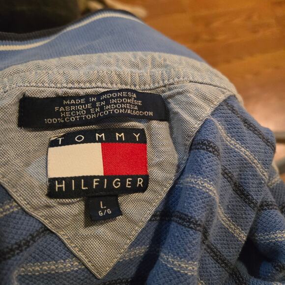 Tommy Hilfiger Men’s Large Blue Striped Rugby Polo Long Sleeve Shirt - Picture 3 of 8